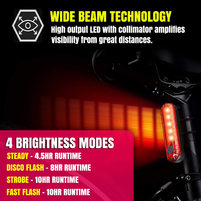 [Australia - AusPower] - BLITZU Bike Tail Lights 2 Pack, Cyborg 120T Bright Red LED Bicycle Rear Light, USB Rechargeable, Waterproof Helmet Light, Cycling Flashlight Safety Reflectors Accessories, Fits Adult & Kids MTB Bikes 