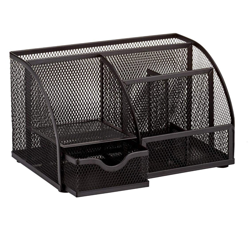 [Australia - AusPower] - Annova Mesh Desk Organizer Office with 7 Compartments + Drawer/Desk Tidy Candy/Pen Holder/Multifunctional Organizer - Black 