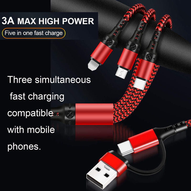 [Australia - AusPower] - 5 in 1 Multi USB Charging Cable Adapter with Type-C,Micro USB Port Connectors for Cell Phones and More (Black) Black 