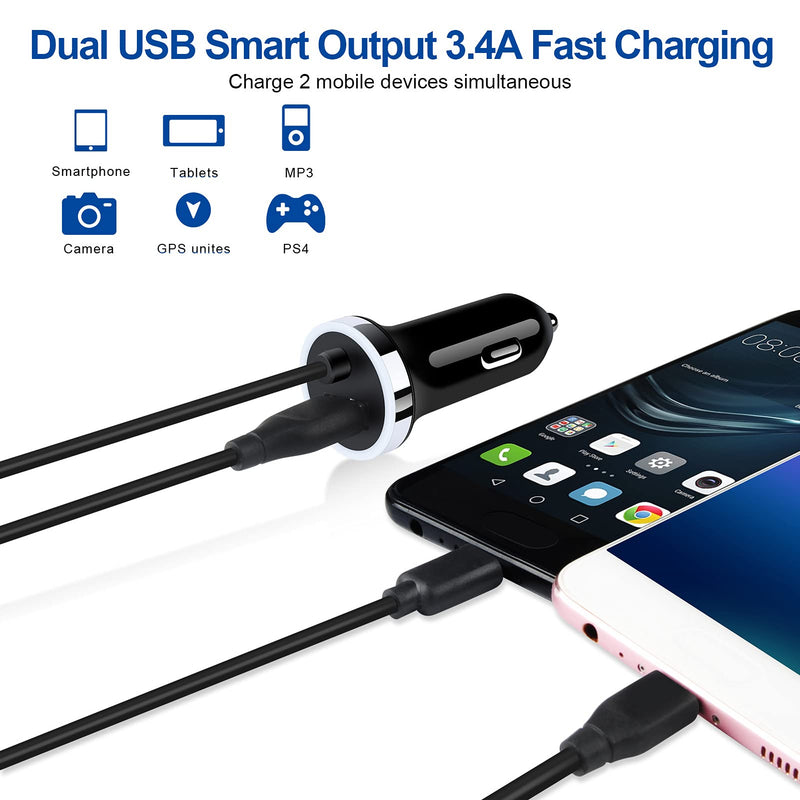 [Australia - AusPower] - Flecom USB C Car Charger, 3.4A Fast Charging Car Adapter with 3FT Type C Cable for Samsung Galaxy Note 9 10 20 S22 S21 Ultra Plus S20FE A32 A52 A42 A02S A22 A11 A12 A21 A51 A71 A10e A20 A50 S10 S9 S8 