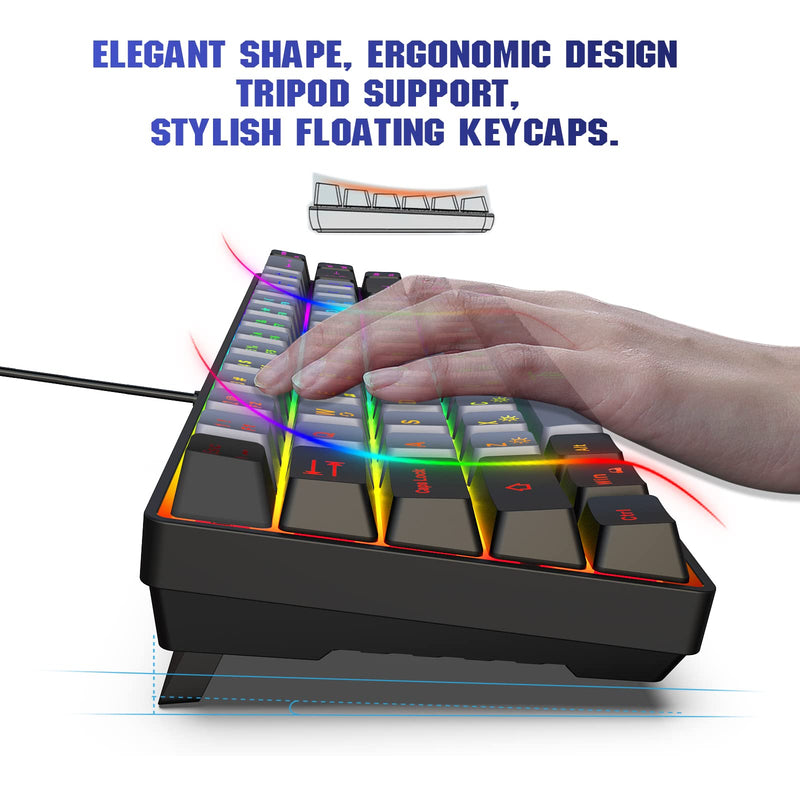 [Australia - AusPower] - Snpurdiri 60% Gaming Keyboard,RGB Compact Mini Keyboard,Wired Computer Membrane Keyboard for Windows PC Gamers(68 Keys,Grey -Black) Grey Black 