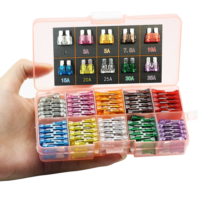 [Australia - AusPower] - GlowGeek 100pcs Assorted Auto Car Truck Standard Blade Fuse Assortment 2A 3A 5A 7.5 A 10A 15A 20A 25A 30A 35A Car Boat Truck SUV Automotive Replacement Fuses 