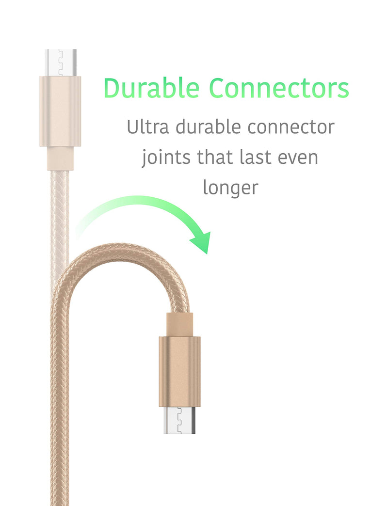 [Australia - AusPower] - TALK WORKS Micro USB Cable 6ft Long Android Cell Phone Charger Braided Heavy Duty Fast Charging Cord for Samsung Galaxy S6 / S7, Tablet, Bluetooth Speaker, Wireless Earbuds Headphones - Gold 6ft (Gold) 