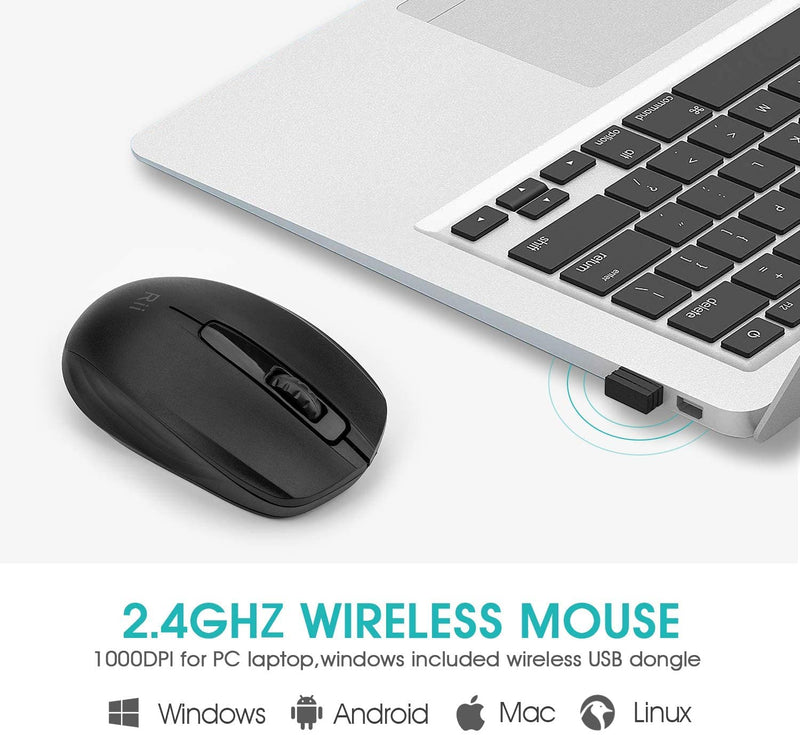 [Australia - AusPower] - Rii Wireless Mouse 1000 DPI for PC, Laptop, Windows,Office Included Wireless USB dongle (Black) Black 