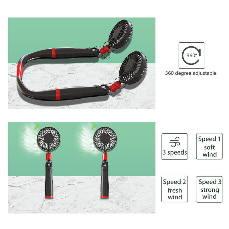 [Australia - AusPower] - AYDM USB Personal Fan Portable Neck Fan Removable Headphone Design with 360 Degree Adjustable 3 Speeds Mini Sports Fan for Office Travel Outdoor(Reddish White) 