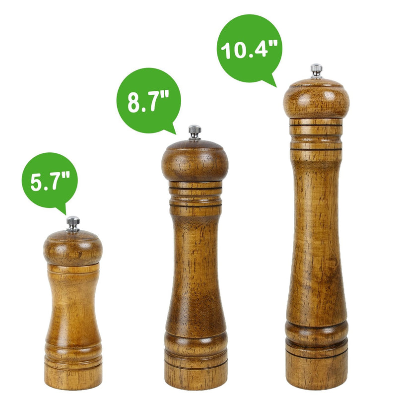 [Australia - AusPower] - Salt and Pepper Grinder Set, Antrader Set of 3 Mill Spice Shaker Wooden Grinder Kit, Wood Color ,5 Inch,8 inch,10 Inch 