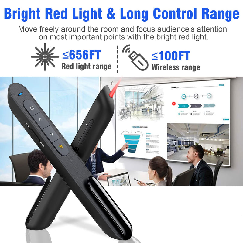 [Australia - AusPower] - Presentation Clicker for Powerpoint, Wireless Presenter Remote PowerPoint Clicker Pointer, 2.4GHz RF USB Rechargeable Presentation Pointer Slide Clicker with Hyperlink Volume Control(Red) 
