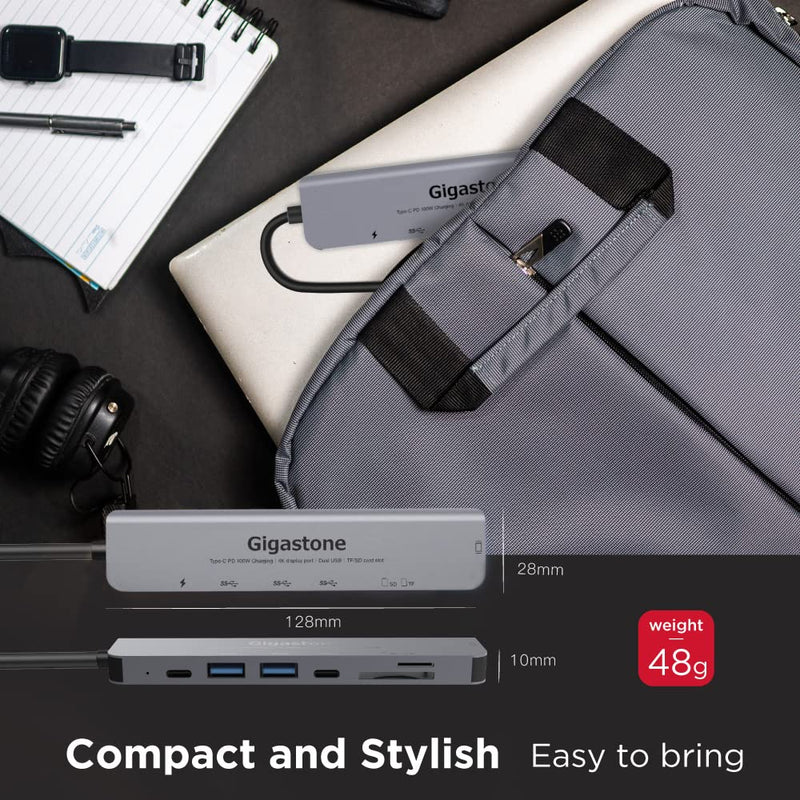 [Australia - AusPower] - 【USB C Hub】【100W Power Delivery】 Gigastone Multiport Adapter 7-in-1 with 100W Charging, 4K HDMI, USB-C & 2 USB-A 5Gbps, SD & microSD Reader, for MacBook Air, MacBook Pro, Chromebook, Zenbook, Surface 