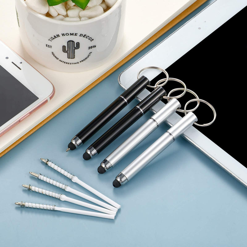 [Australia - AusPower] - 6 Pieces Mini Stylus Pen with Keyring Loop Bullet Capacitive Stylus Pen Keychain Stylus Tablet Pen and 12 Pieces 1.0 mm Black Refills with Bullet-Shaped for Signature Portable Touch Screen Black, Silver 