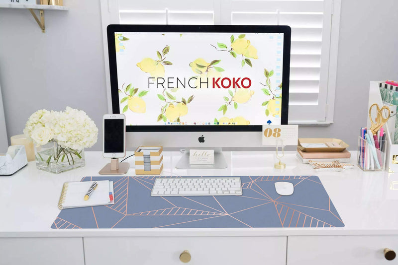 [Australia - AusPower] - French Koko Large Mouse Pad, Long Desk Mat Keyboard Pad Desktop Accessories Home School College Decor Supplies Pretty Mousepad Big Computer Office Essentials Women Girls XL Cute Pink Blue Cutesy Glam 30" x 15" 
