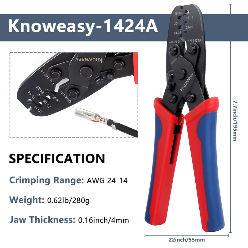[Australia - AusPower] - Knoweasy Weather Pack Crimp Tool and Molex Crimper Compatible with Deutsch DT Series Stamped or Formed Contact,Molex, Delphi, Amp, Tyco, Harley, PC, Automotive - AWG 24-14 