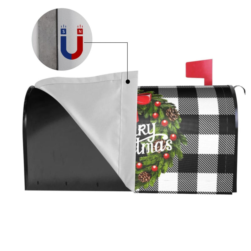 [Australia - AusPower] - Merry Christmas Mailbox Covers Magnetic Christmas Outdoor Decorations Welcome Mailbox Wraps Buffalo Plaid Holly Wreath Post Letter Box Cover Garden Decor Standard Size 18" X 21" 