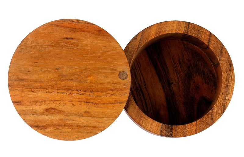 [Australia - AusPower] - Kaizen Casa Acacia Wood Salt or Spice Box with Swivel Cover perfect for keeping table salt, gourmet salts, herbs or favorite seasonings, close at hand on your countertop. 