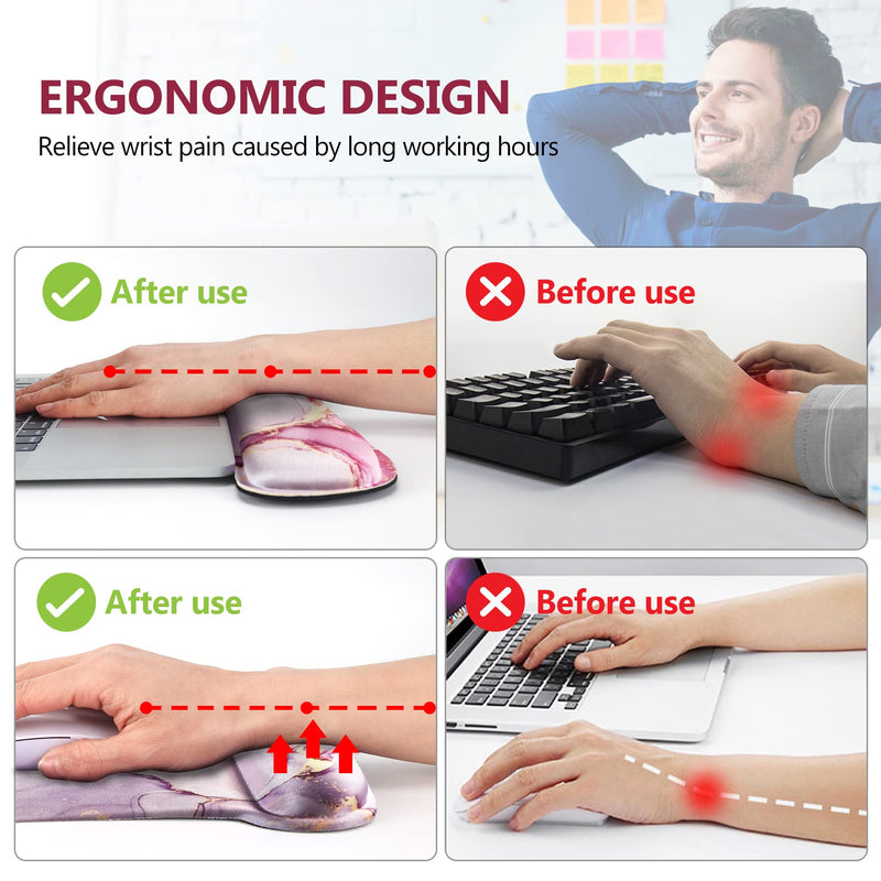 [Australia - AusPower] - AIMSA Ergonomic Keyboard Wrist Rest and Mouse Pad with Wrist Support Set, Memory Foam Non-Slip Rubber Base, for Home, Office, Easy Typing, Pain Relief, Pink Purple Marble 