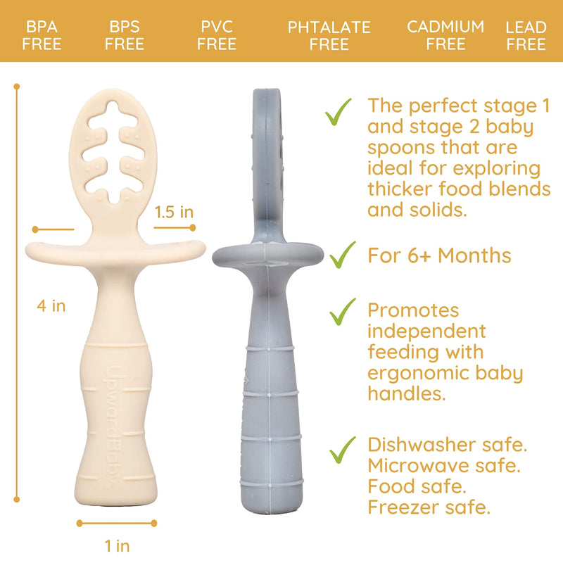 [Australia - AusPower] - Baby First Stage Spoon Set | 3 Piece BPA Free Silicone Dipping Chewable Self Feeding Toddler Utensils | Baby Led Weaning Spoon for Kids Ages 6 Months+ | Second Stage Training 