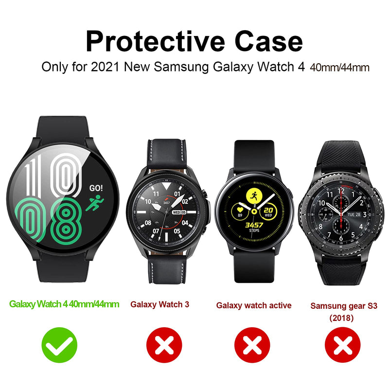 [Australia - AusPower] - Haojavo 2 Pack Case for Galaxy Watch 4 44mm with Tempered Glass Screen Protector,Full Hard PC Ultra-Thin Scratch Resistant Bumper Protective Cover for Galaxy Watch 4 44mm Accessories black+black 