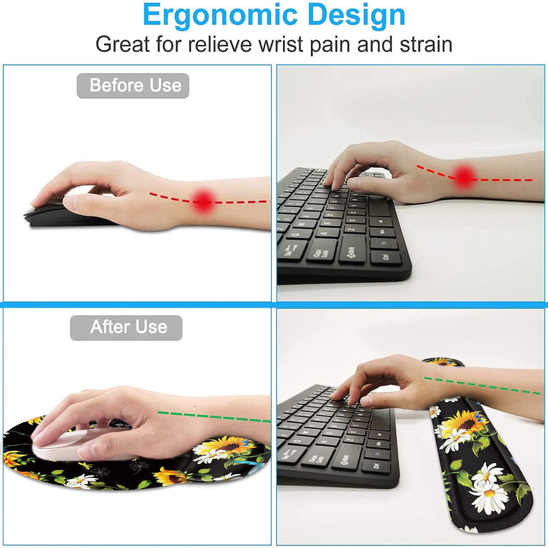 [Australia - AusPower] - Keyboard Wrist Rest and Mouse Wrist Rest Pad with Cup Coaster,Made of Memory Foam,Ergonomic Support,Easy-Typing and Pain Relief,for Gaming Office Home Computer,You are My Sunshine Sunflower Dragonfly You Are My Sunshine Sunflower Dragonfly 