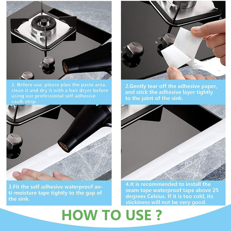 [Australia - AusPower] - Caulk Strip, 3 Pack Caulk Tape,1.5" x 10.5 Ft Self Adhesive Tape Caulk Strip,Waterproof Sealing Tape for Kitchen,Countertop,Sink,Bathroom,Toilet,and Bathtub Floor Wall Edge Protector(White) 