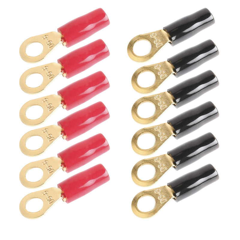 [Australia - AusPower] - AIRIC 12-10 AWG Ring Terminal 1/4 inch Gold Plated Crimp Ring Terminals with Soft Boots Gold Wire Connectors Kit 12-Pack Stud (M6) 12-10AWG/ 1/4" 