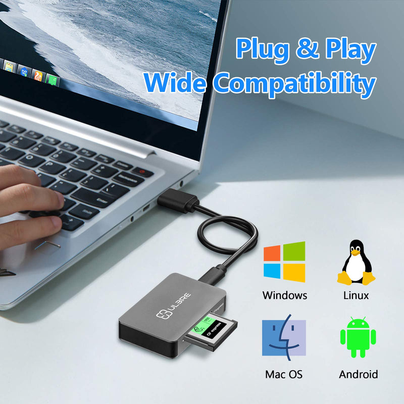 [Australia - AusPower] - ULBRE CFexpress Card Reader Type B, 10Gbps Portable Aluminum USB3.1 Gen2 CFexpress Memory Card Adapter Compatible with Windows/Mac OS/Linux incl Two Cables CFexpress Card Reader with Two Cable 