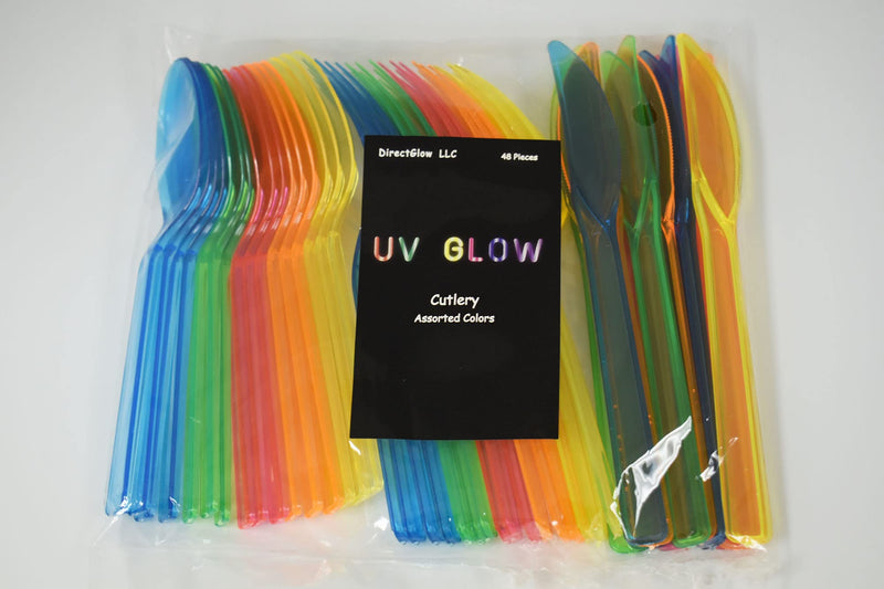 [Australia - AusPower] - DirectGlow Neon Blacklight Reactive Hard Plastic Assorted Cutlery Flatware Glow Party Supplies Birthday Holiday 48 Pieces (16 Place Settings) 16 Place Settings 