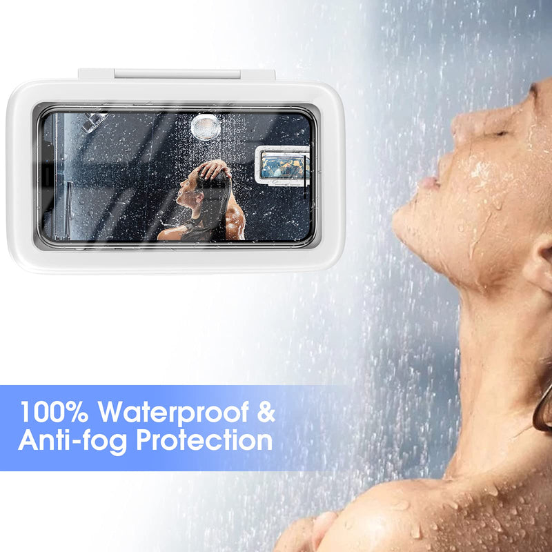 [Australia - AusPower] - Shower Phone Holder Waterproof 480° Rotation Shower Phone Case HD Touch Screen Wall Mount up to 6.8inch for iPhone 11 12 Pro XR XS MAX Samsung Galaxy S21,Pearl White Pearl White 