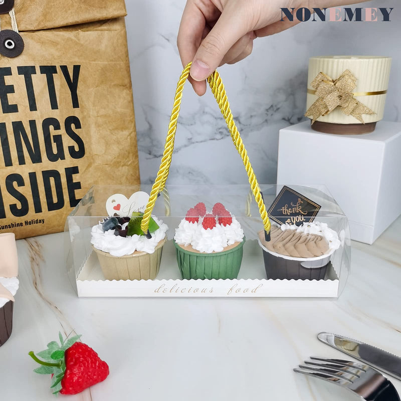 [Australia - AusPower] - NONEMEY Clear Pastry Boxes, PVC Boxes with Handle and Paperboard for Bakery Cupcakes Candy, Portable Package for Birthday Wedding and Show Party (Transparent 8.8×3×3inch；22.5×7.8×7.8cm/10pcs) Transparent 8.8×3×3inch；22.5×7.8×7.8cm/10pcs 