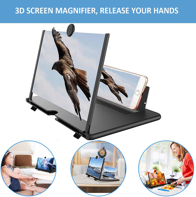 [Australia - AusPower] - 14" Screen Magnifier for Cell Phone, 3D HD Screen Amplifier Projector Screen for Movies, Videos and Live Broadcast, Foldable Phone Stand Holder - Compatible with All Smartphones 