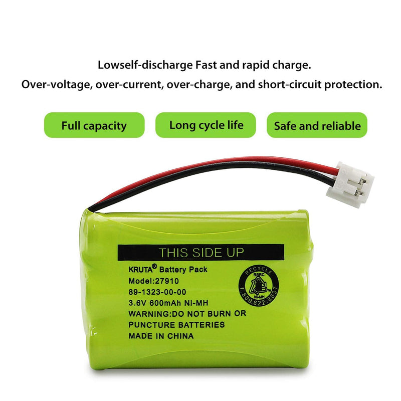 [Australia - AusPower] - Kruta 27910 Cordless Telephone Battery Compatible with AT&T 89-1323-00-0 Motorola SD-7501 RadioShack 23-959 23-894 Ni-MH 3.6V(Pack 2) Pack 2 