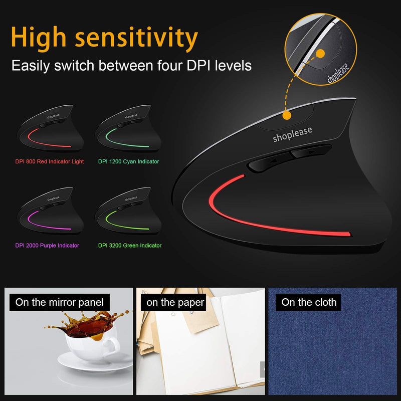 [Australia - AusPower] - Wired Vertical Mouse, Optical Ergonomic Mouse with 4 Adjustable DPI 800/1200/2000/3200, 5 Buttons USB Computer Mouse , Better for Large and Medium Sized Hands Medium-Large 
