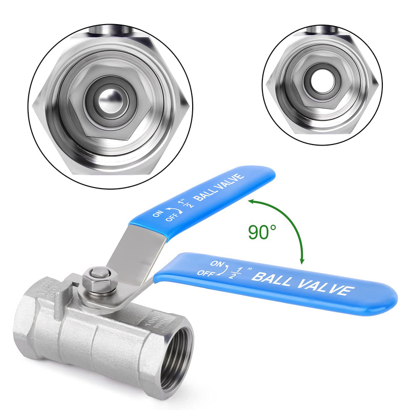 [Australia - AusPower] - TAISHER 4 Pcs 1/2 Inch FNPT Heavy Duty Ball Valve Kit, 304 Stainless Steel with Blue Handles & Nipple 1/2" FNPT 