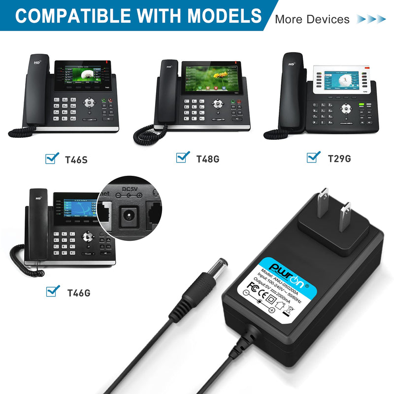 [Australia - AusPower] - PwrON AC DC Power Adaptor for Yealink T3, T29G, T46S, T46G & T48G IP Phones, YEA-PS5V2000US Yealink 5-Volt 2-amp Power Cord 