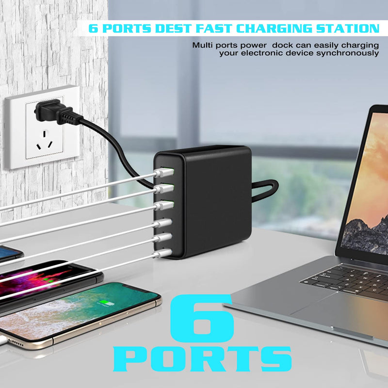 [Australia - AusPower] - USB C Wall Charger, 90W 6 Multi Port Fast Charging Station, Portable PD Desktop Power Adapter 3 USB C 3 QC 3.0 USB A for /iPhone13/12/.Airpod/Pro/iPad/iWatch/Galaxy/Google Pixel and More 