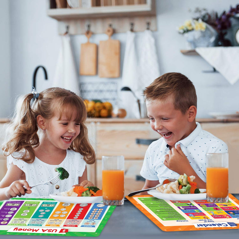 [Australia - AusPower] - Simply Magic 5 Placemats for Kids - Kids Placemats Non Slip, Washable Reusable Toddler Placemats, Educational Placemats: Money, Numbers, Weather and Seasons, Calendar, Time, Plastic Placemats for Kids 