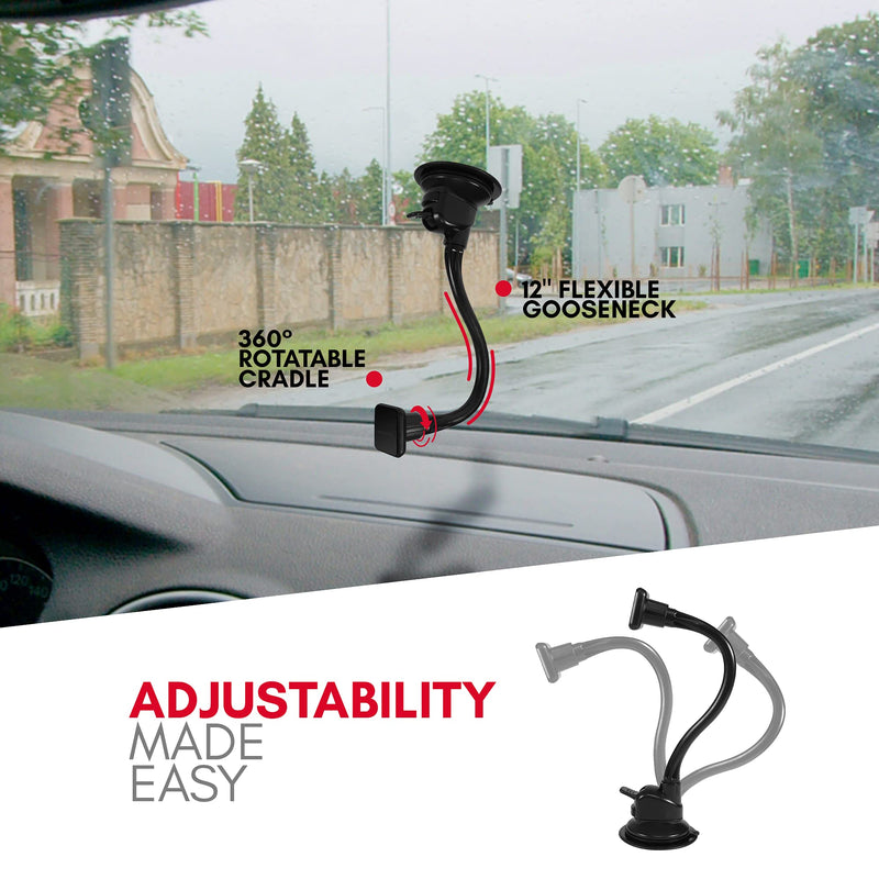 [Australia - AusPower] - Macally Magnetic Phone Car Mount - Windshield Phone Holder for Car with 12" Long Arm, Suction Cup, & Super Strong Magnet for All Smartphones, iPhones, Samsung, etc. - Flexible Car Phone Mount Magnetic Magnetic Windshield 