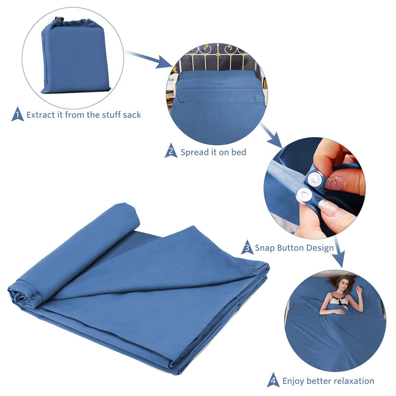 [Australia - AusPower] - Travel and Camping Sheet Sleeping Bag Liner,Lightweight Compact Portable Adult Thin Sleeping Bag Sack,Premium Soft Hotel Sleep Sheet for Traveling Hostels Picnic Blue 82.5 X 45 Inch 