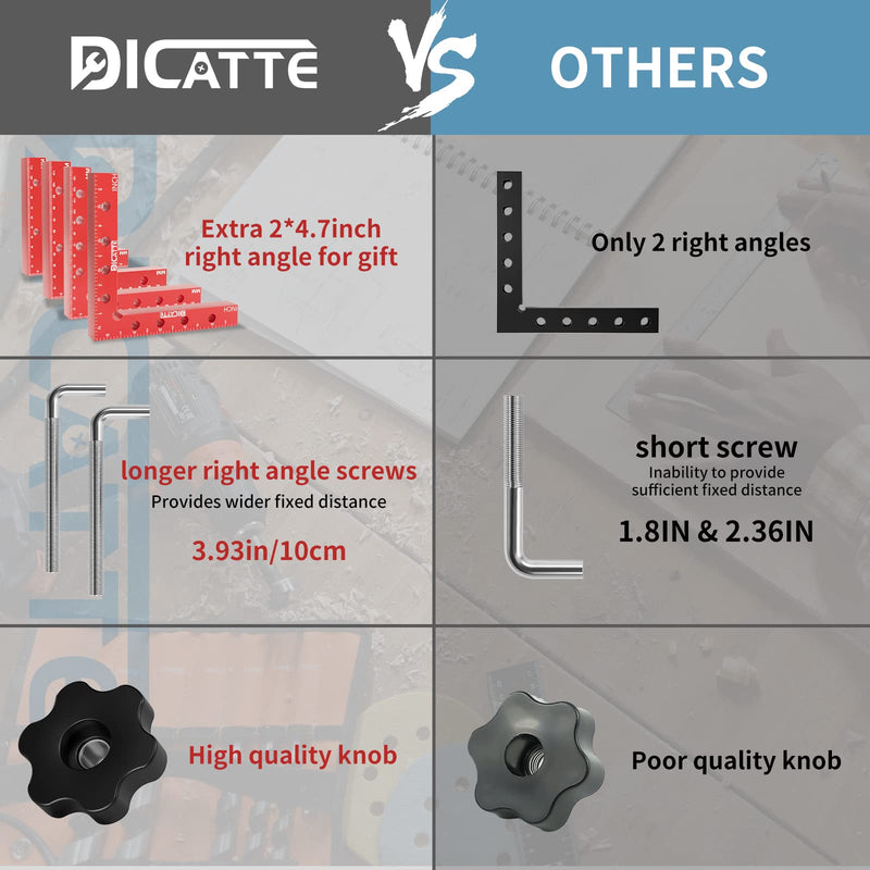 [Australia - AusPower] - DICATTE 90 Degree Positioning Square Right Angle Clamp( 5.5" +4.7") Aluminum Alloy Woodworking Carpenter Tool,4 Pcs Right Angle Clamps With 4 Clamps ,For Picture Frame Box Cabinets Drawers (RED) Red 