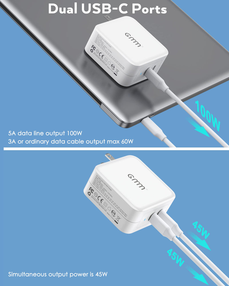 [Australia - AusPower] - USB C Charger 100W, PD 3.0 Adapter GaN Tech Type C Charger, GMM 2-Port Fast Wall Charger with Foldable Plug for USB-C Laptops/MacBook/Dell XPS/iPad Pro/iPhone/Samsung Galaxy and More 