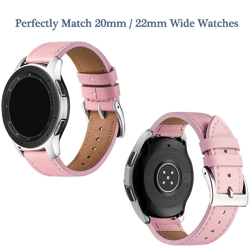 [Australia - AusPower] - OMIU Leather Bands Compatible with Samsung Galaxy Watch 46mm, Leather Hybrid Sports Band Replacement 22mm Wristband for Samsung Gear S3 Classic/Frontier Smartwatch (Pink/Silver, 46mm) Pink/Silver 