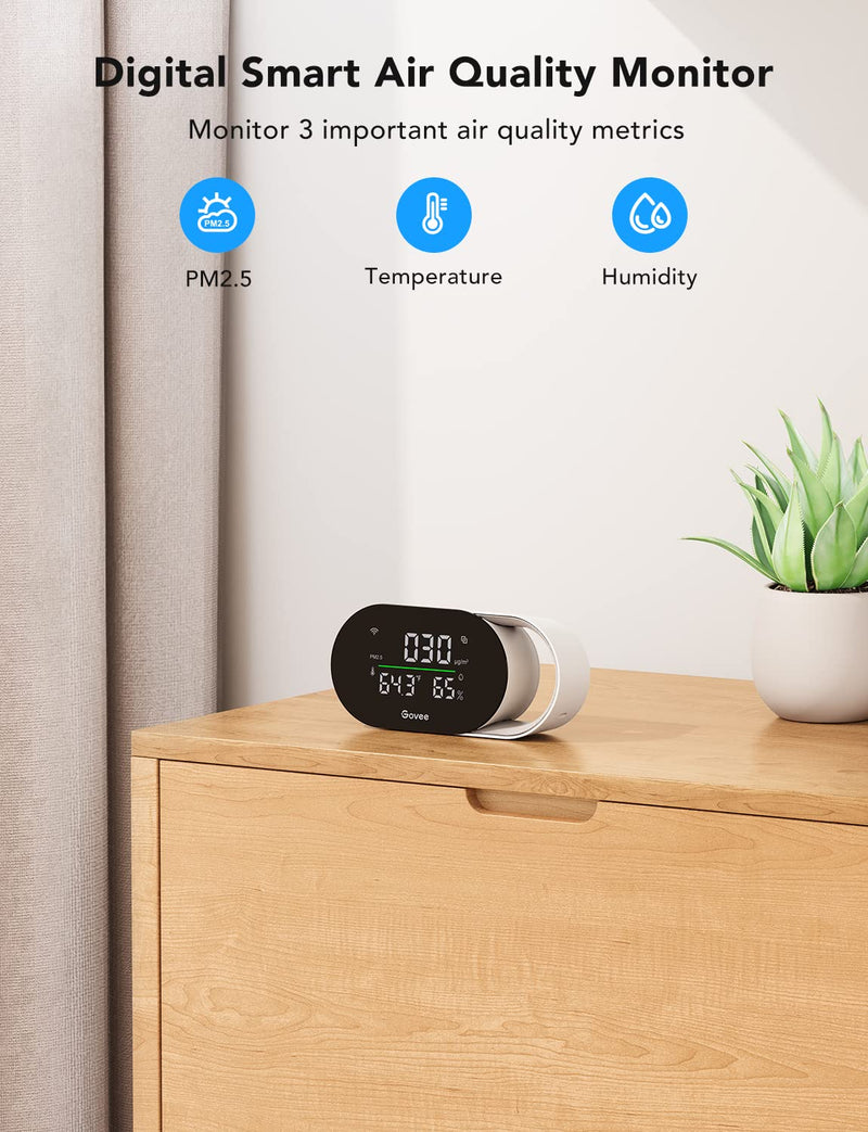 [Australia - AusPower] - Govee Smart Air Quality Monitor, Indoor Air Quality Meter Detects PM2.5, Temperature, and Humidity, H5106 with LED Air Quality Indicator&Clock, Work with Govee Smart Appliances, Type-C Cable Required 