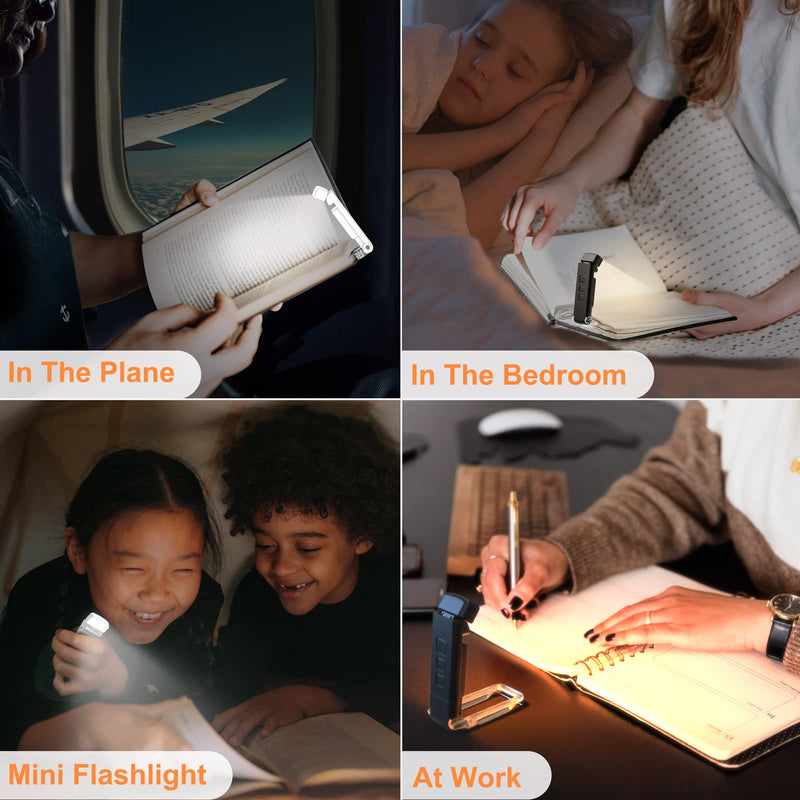 [Australia - AusPower] - Reading Light, Rechargeable Book Light, with Book Page Holder, 30/60 Min Timer Reading Lamp Clip On, 3 Color Modes & 5 Brightness Dimmable Eye Care for Kids, Reading Lovers at Night in Bed (Black) 8-Black 1 Pack 