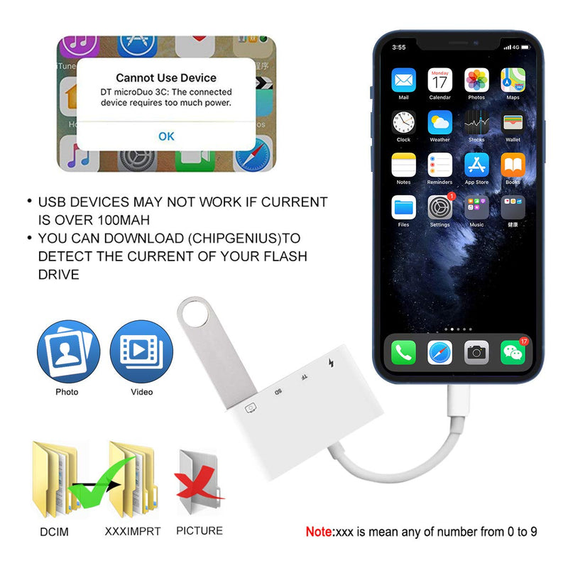 [Australia - AusPower] - SD Card Reader for iPhone/iPad,SD TF Reader for iPhone/iPad,4 in 1 USB OTG Camera Connection Kits with SD TF Card Reader and Charge Adapter Compatible iPhone/iPad,Support iOS 15. 4 in 1 USB Adapter 