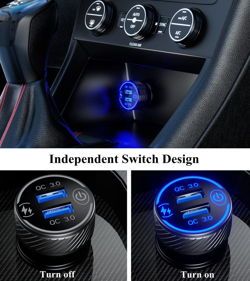 [Australia - AusPower] - BRCOVAN Car Charger, 36W 3A Fast Charge Car Charger Adapter, Dual QC3.0 Port USB Car Phone Charger with Touch Switch & Blue LED 