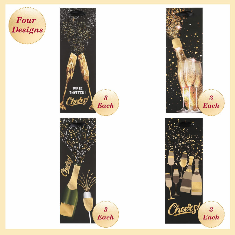 [Australia - AusPower] - Carnation 12Pack Wine Gift Bag, Wine Gift Bags for Wine Bottles, 4 Colors Black and Gold Foil Wine Bag for Easter, Thanksgiving, Hanukkah, Retirements, Housewarmings, Graduations, Christmas, 14 Inch 
