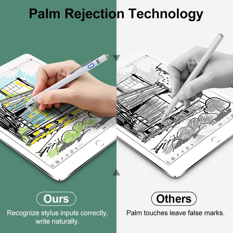 [Australia - AusPower] - MoKo Stylus Pen with Palm Rejection 2 in 1 Rechargeable Pencil fit Apple 2021 iPad Mini 6th Generation, iPad 8th/9th Gen 2021 iPad Pro 11/12.9 Inch (2018-2021),iPad Air 4th, iPad 6/7th - White 