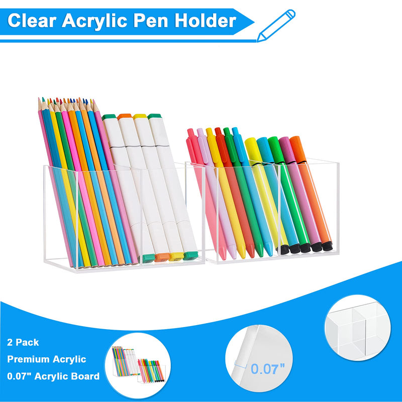 [Australia - AusPower] - Vitviti Acrylic Pen Holder, Clear Desk Organizer, Pencil Cup Holder for Desk with 4 Compartments, Desktop Stationery Organizer for Home/Office Storage/School/Art Supply, Set of 2 Clear C 