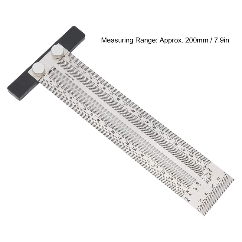 [Australia - AusPower] - Precision Marking T Square Ruler, Stainless Steel Line Ruler Hole Scale Accurate Scribing Carpenter Mark Tool 200mm, for Woodworking Furniture Production 
