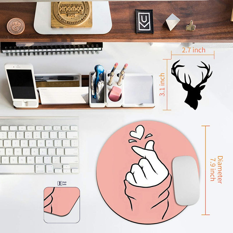 [Australia - AusPower] - Mouse Pad,Non-Slip Rubber Base Round Mousepad,Gaming Mouse Pads,Cute Desk Accessories Office Decor Size 7.9×7.9×0.07 inches - Finger Heart Pink 