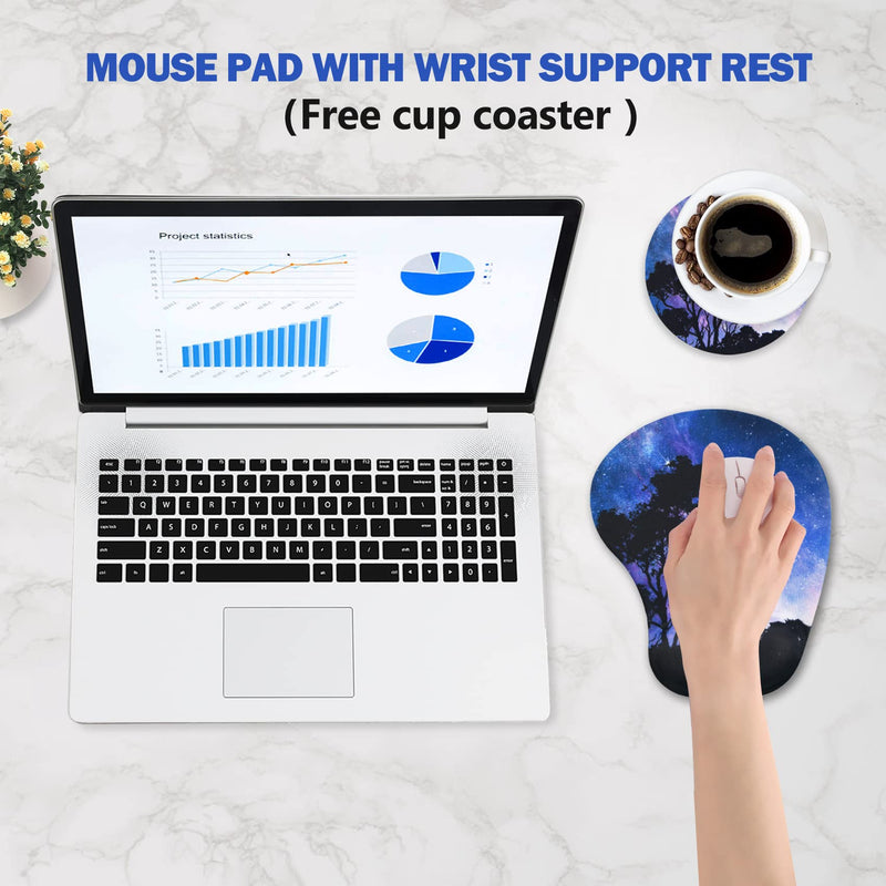 [Australia - AusPower] - AIMSA Ergonomic Mouse Pad with Wrist Support Gel, Wrist Rest Pad Non-Slip PU Base Comfortable Laptop, Computer Mousepad for Office, Home, Easy Typing & Pain Relief, Tree Galaxy 