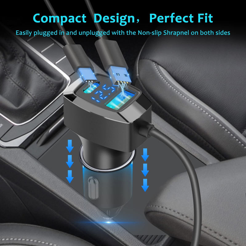 [Australia - AusPower] - iDIGMALL 5 Multi Ports Car Charger, 31W USB C Vehicle Charger Adapter with 5FT Cord for Cellphone Tablets GPS, Multi Type C Car Charger & LED Voltmeter Designed for Front/Back Seat 